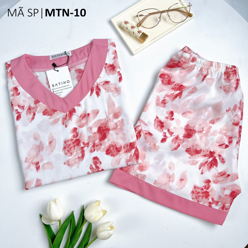 Pijama nữ Lụa Mango TNQN Satino cổ tim - T-Kilie Pink