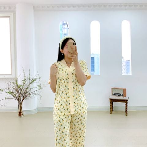 Đồ bộ mặc nhà, đồ ngủ, Pijama nữ Lụa TNQD Satino cổ Y - Miree Cream