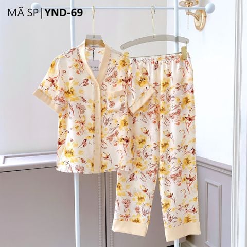 Pijama lụa mango mềm mại, không nhăn Satino TNQD cổ Y - Sevin Cream