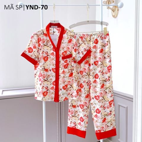 Pijama lụa mango mềm mại, không nhăn Satino TNQD cổ Y - Venia Red