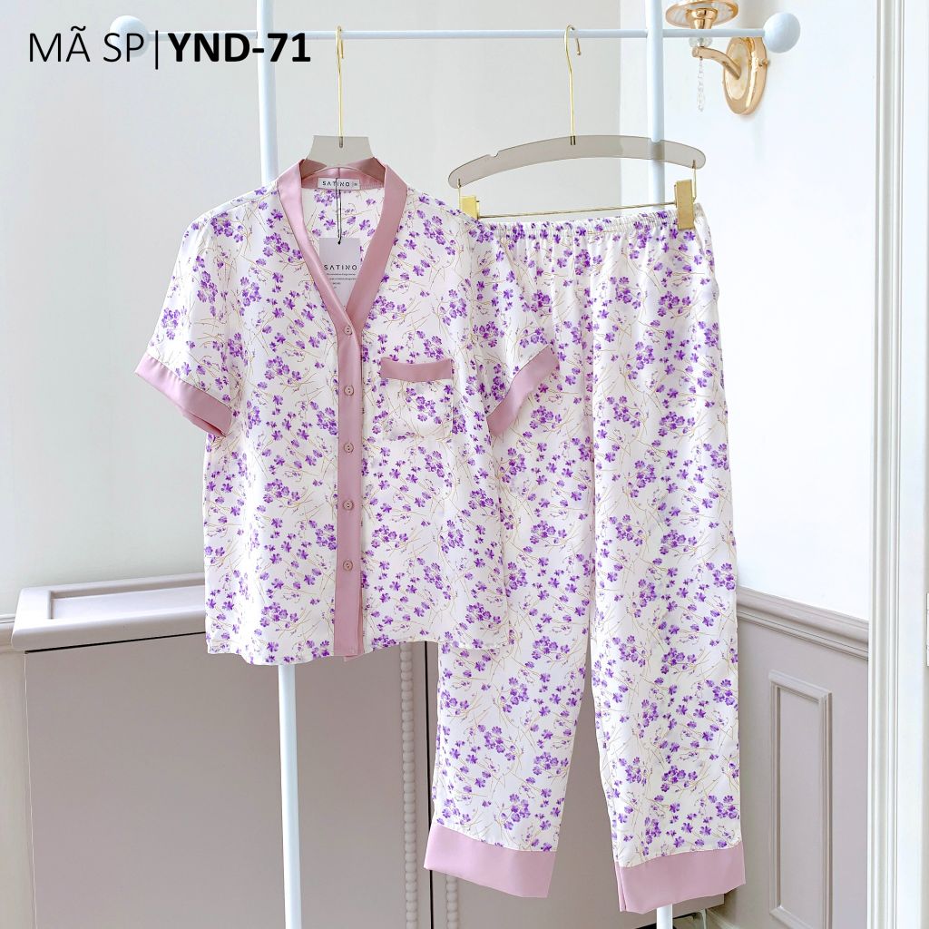 Đồ bộ mặc nhà, đồ ngủ, Pijama nữ Lụa TNQD Cổ Y Satino - Y-Maison Lilac
