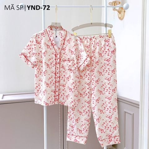 Đồ bộ mặc nhà, đồ ngủ, Pijama nữ Lụa TNQD Cổ Y Satino - Y-Maison Red