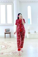 Pijama lụa mango mềm mại, không nhăn Satino TNQD cổ Y- Jadie Red Wine