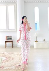 Pijama lụa mango mềm mại, không nhăn Satino TNQD cổ Y- Rita Pink