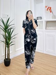 Pijama nữ Lụa Mango TNQD Satino cổ Y - Y-Elly Black