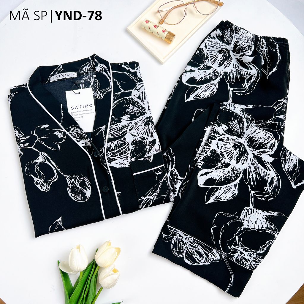 Pijama nữ Lụa Mango TNQD Satino cổ Y - Y-Elly Black