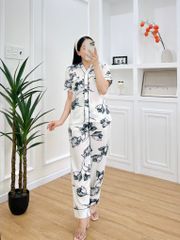 Pijama nữ Lụa Mango TNQD Satino cổ Y - Y-Lotus White