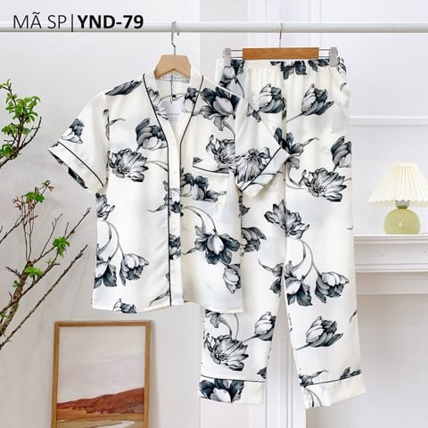 Pijama nữ Lụa Mango TNQD Satino cổ Y - Y-Lotus White