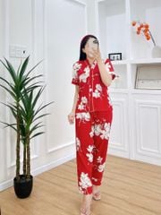 Pijama nữ Lụa Mango TNQD Satino cổ Y - Jasmine Red
