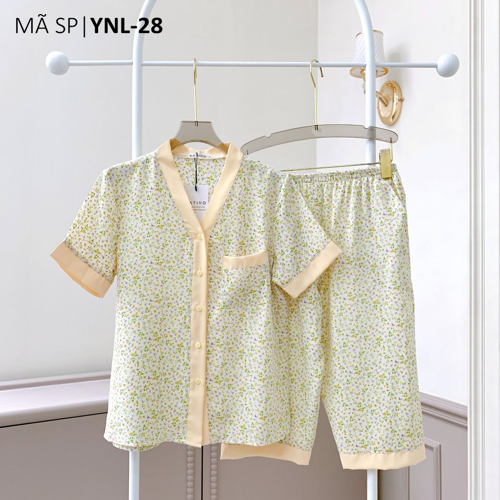 Pijama lụa mango mềm mại, không nhăn Satino TNQL cổ Y - Vana Cream