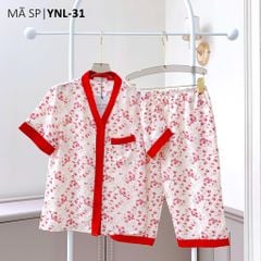 Pijama lụa mango mềm mại, không nhăn Satino TNQL cổ Y - Maison Red