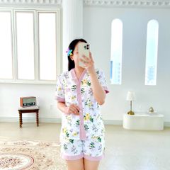 Pijama lụa mango mềm mại, không nhăn Satino TNQN cổ Y - Averie Lilac