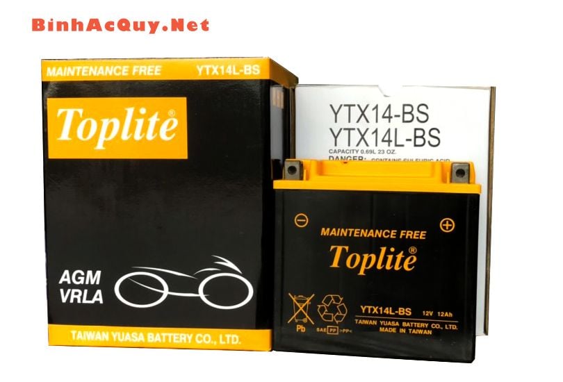  Bình ắc quy Mô tô Yuasa 12V-12.6AH | Mã Toplite YTX14L-BS 