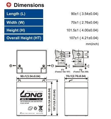  Bình ắc quy khô Long 12V-5AH | Mã WP5-12 