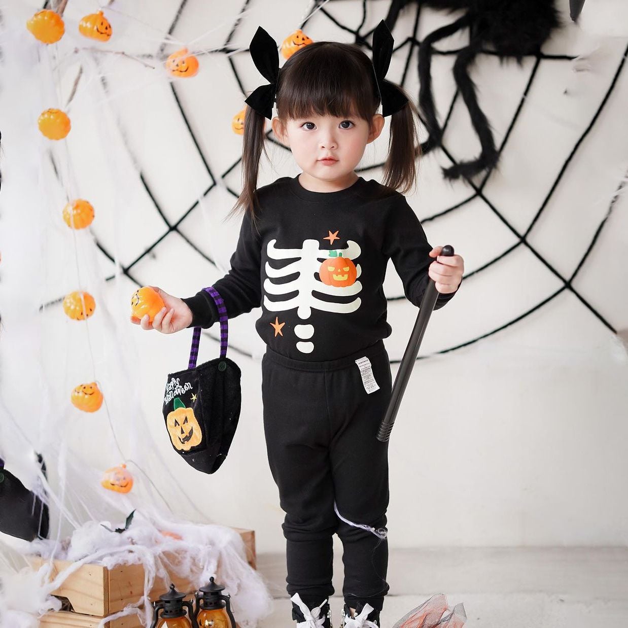 Bộ đồ dài Halloween dáng ôm cotton mịn bé gái và bé trai U1157
