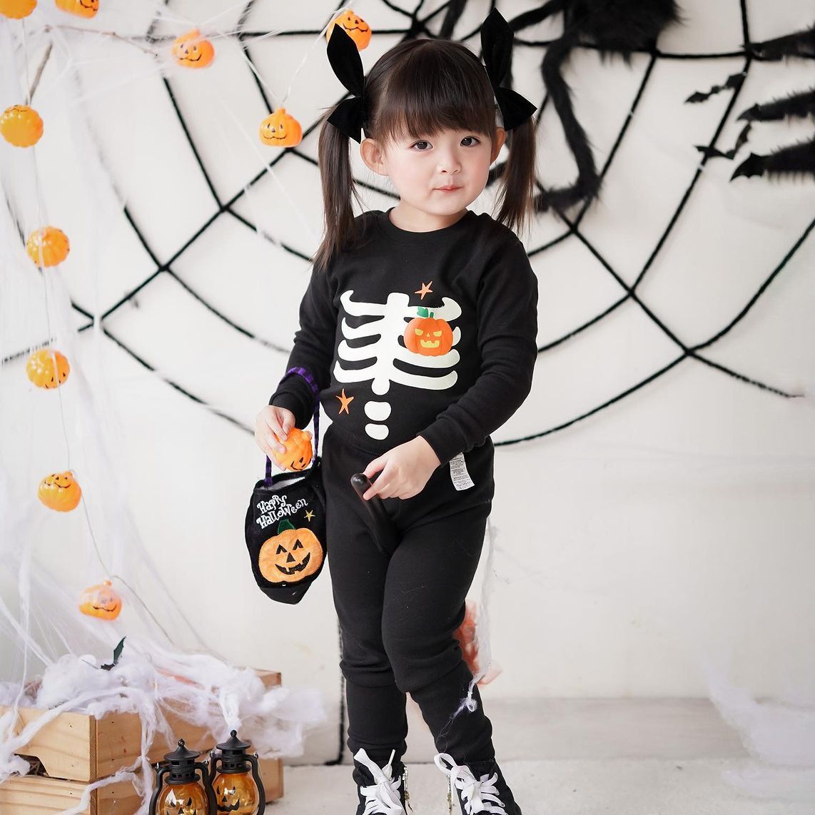 Bộ đồ dài Halloween dáng ôm cotton mịn bé gái và bé trai U1157