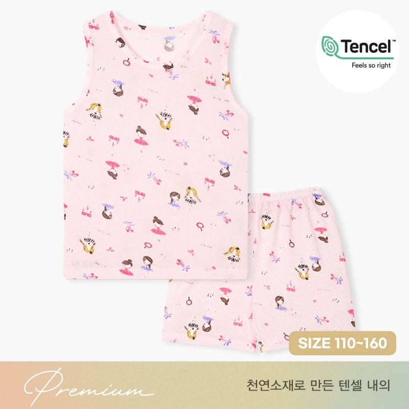 Bộ đồ ba lỗ vải sinh học Tencel cao cấp bé gái U4066