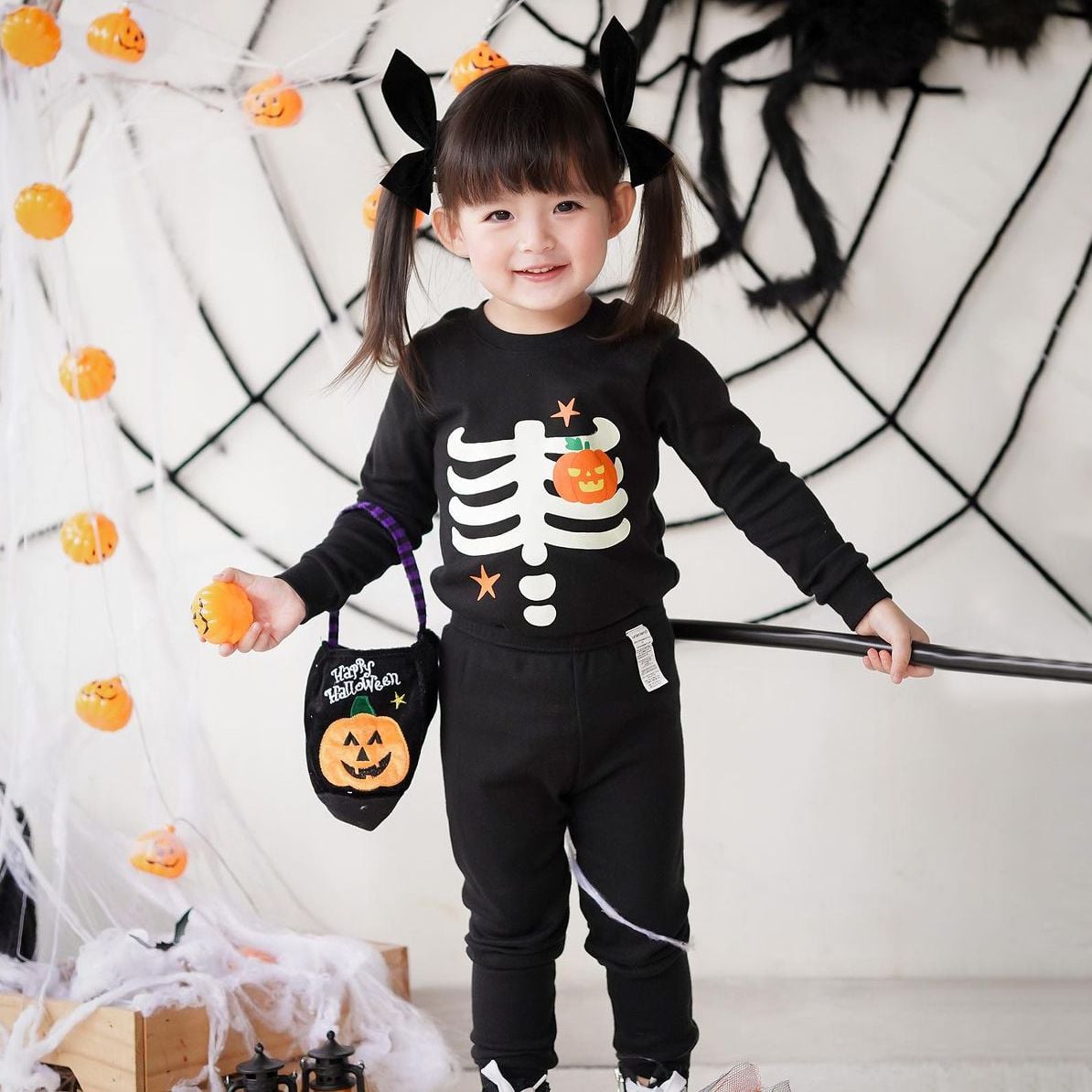 Bộ đồ dài Halloween dáng ôm cotton mịn bé gái và bé trai U1157
