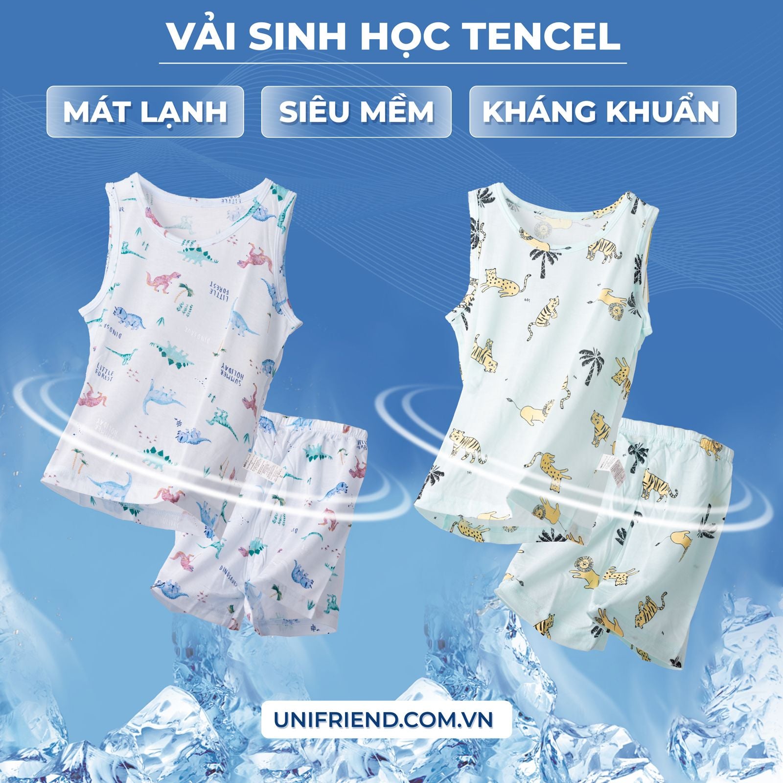 Bộ đồ ba lỗ vải sinh học Tencel cao cấp bé trai U4038