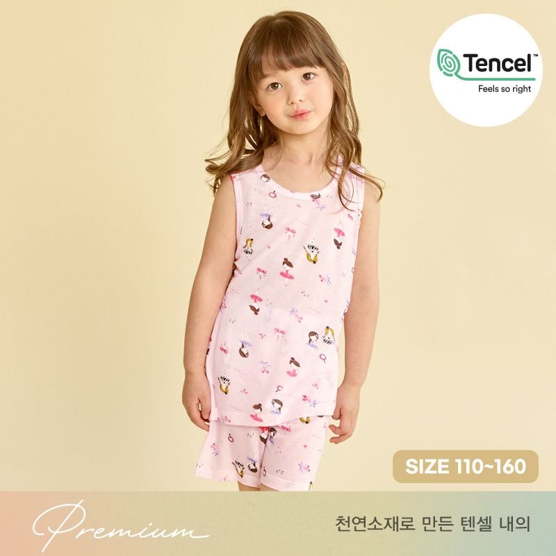 Bộ đồ ba lỗ vải sinh học Tencel cao cấp bé gái U4066