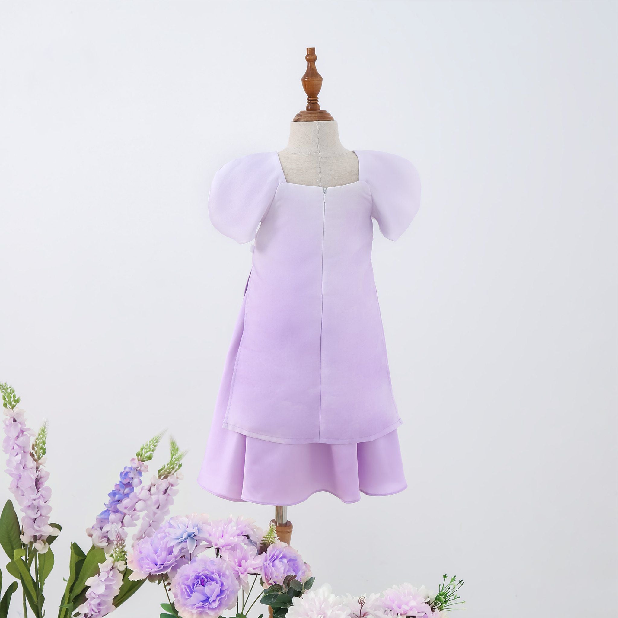 Set áo dài bé gái vải Tafta hoạ tiết hoa linh lan AG005