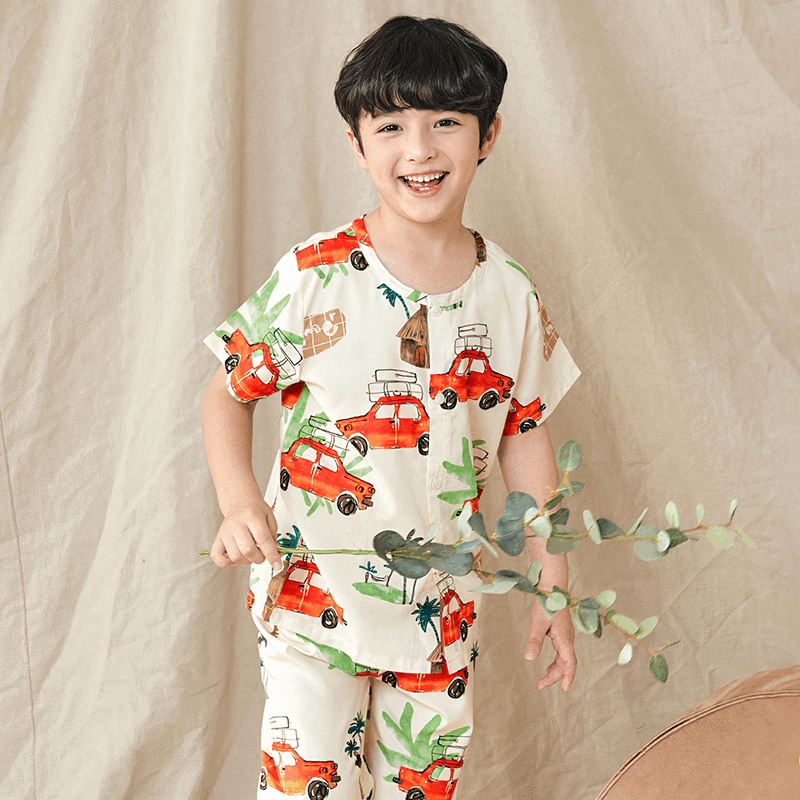 [Lẻ size] Bộ đồ Pyjama Viscose Rayon mịn ngắn tay bé trai và bé gái U8012