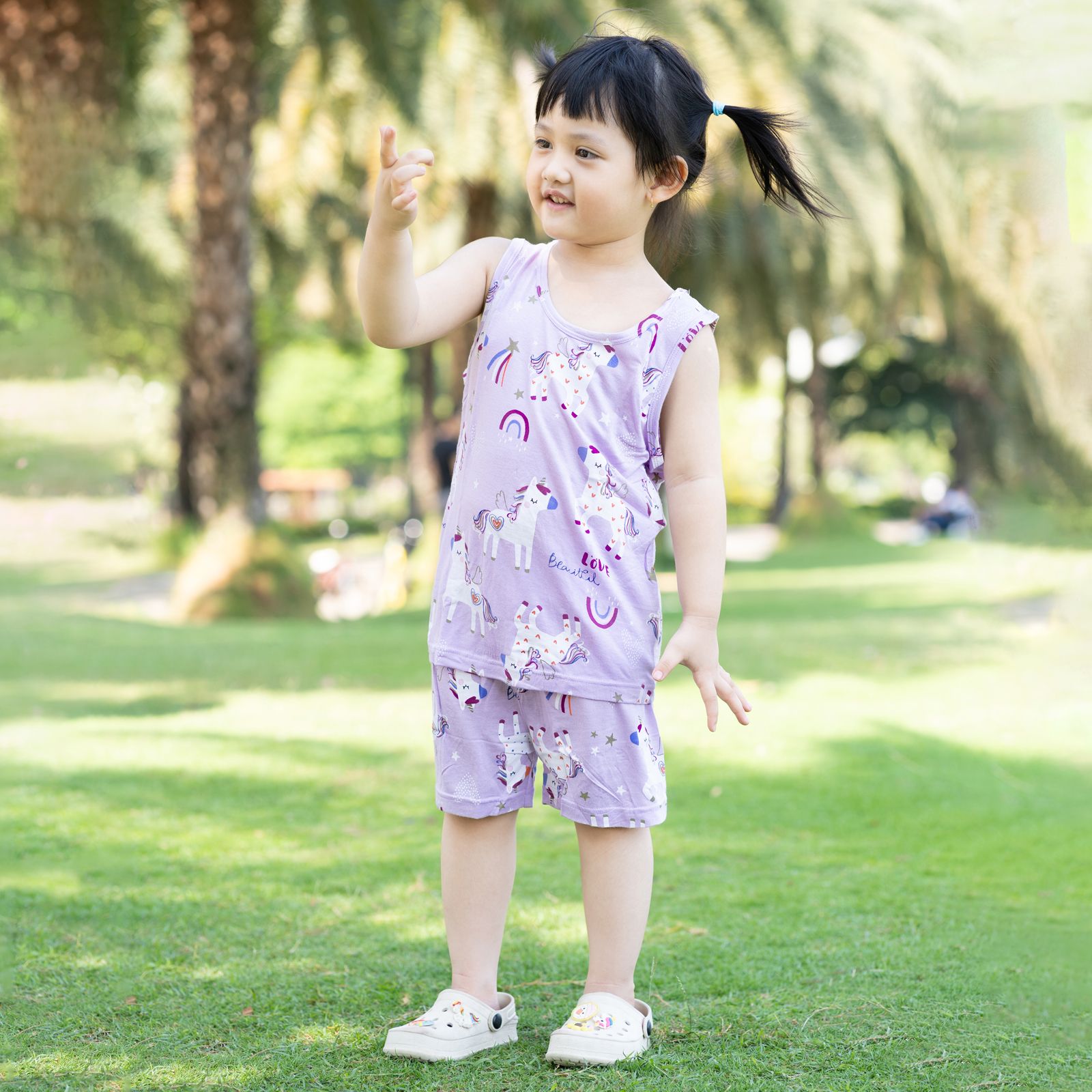 Bộ đồ ba lỗ vải sợi tre cao cấp bé gái U4042