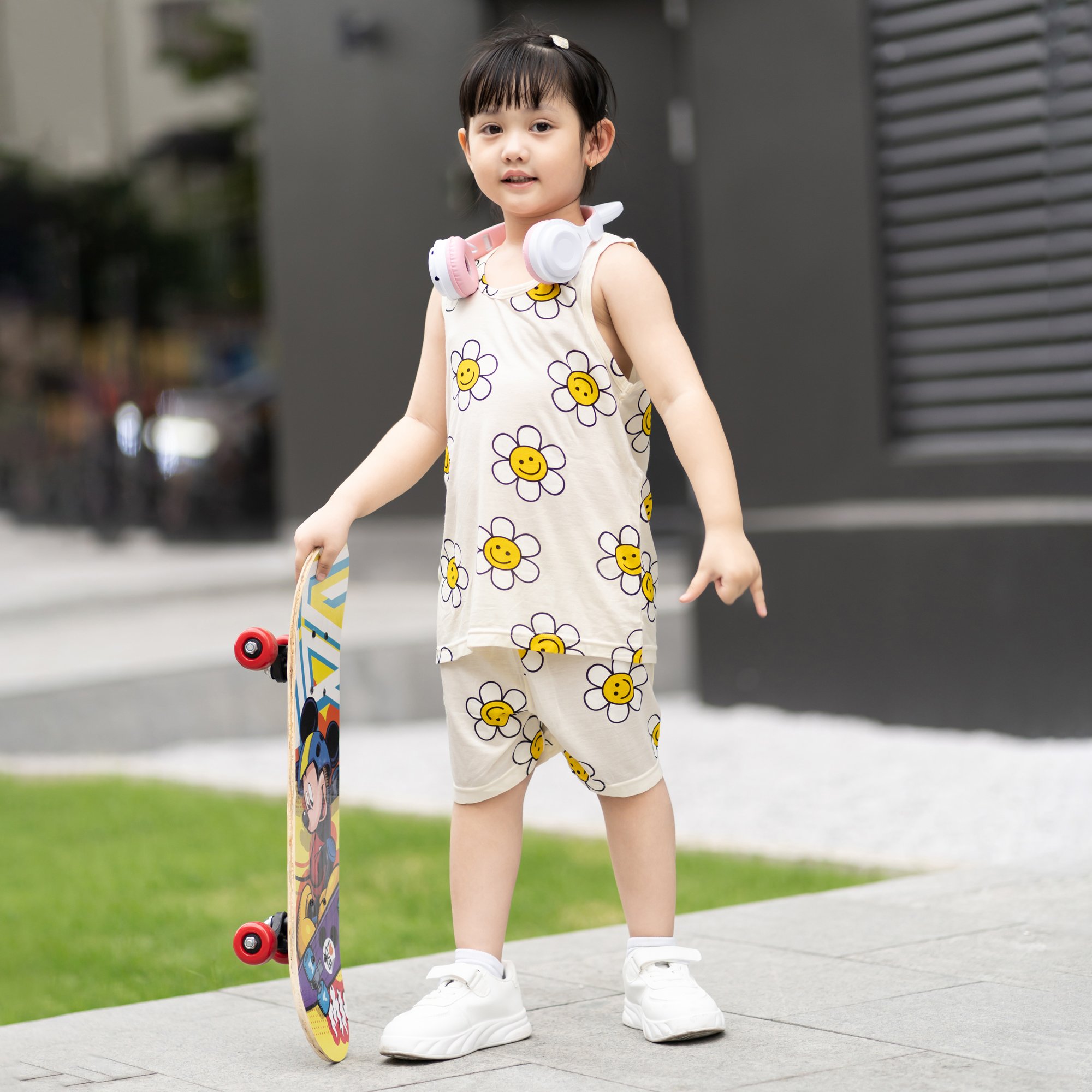 Bộ đồ ba lỗ Cool Feel mịn mỏng mát bé gái U4061