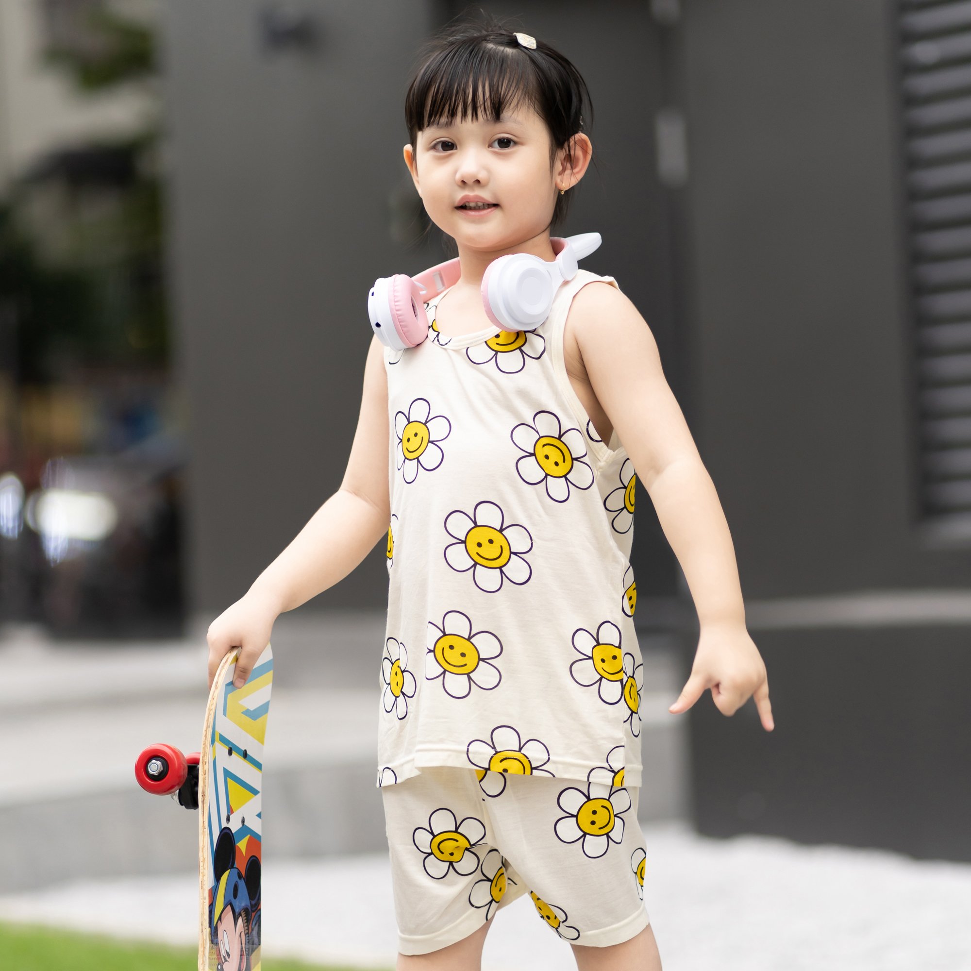 Bộ đồ ba lỗ Cool Feel mịn mỏng mát bé gái U4061