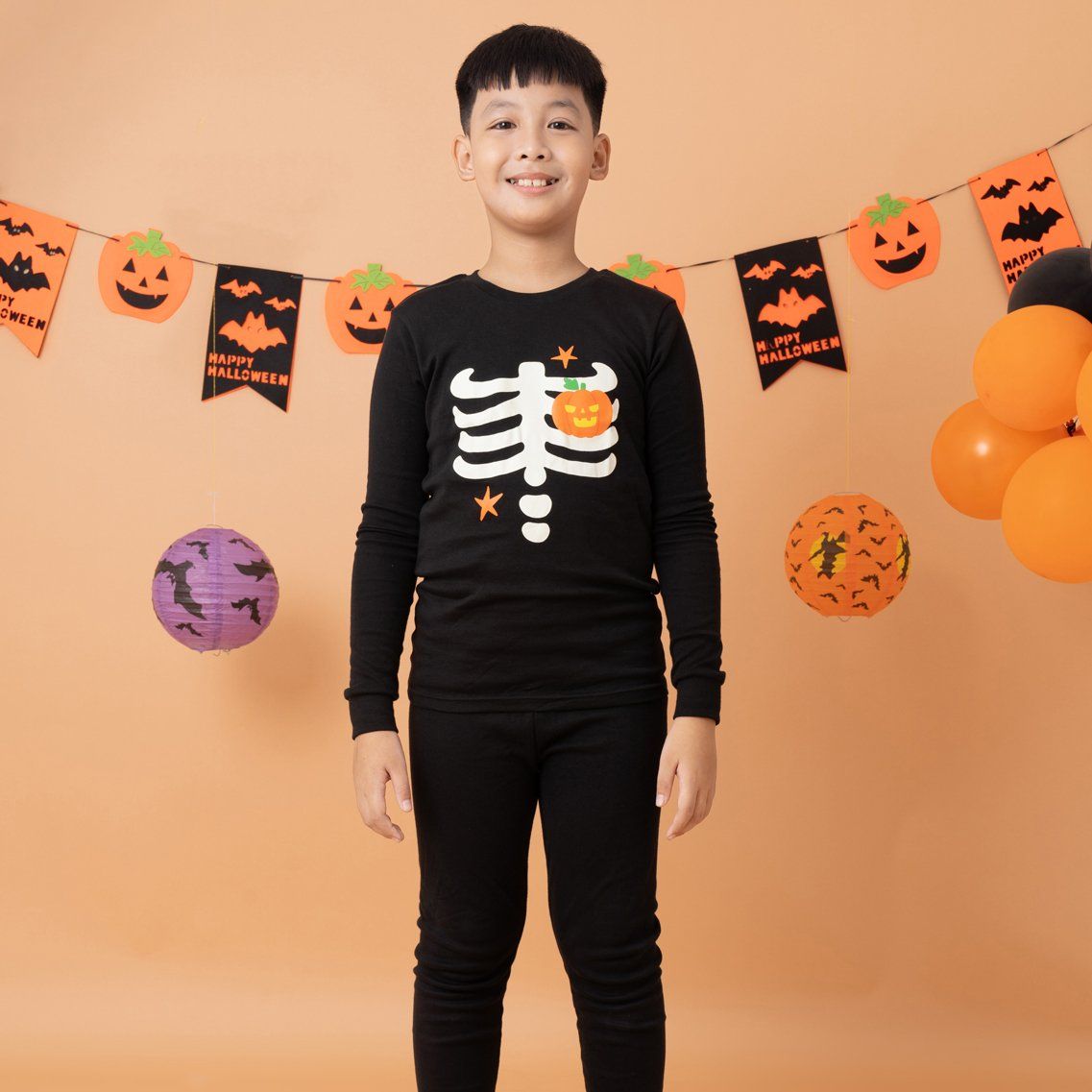 Bộ đồ dài Halloween dáng ôm cotton mịn bé gái và bé trai U1157