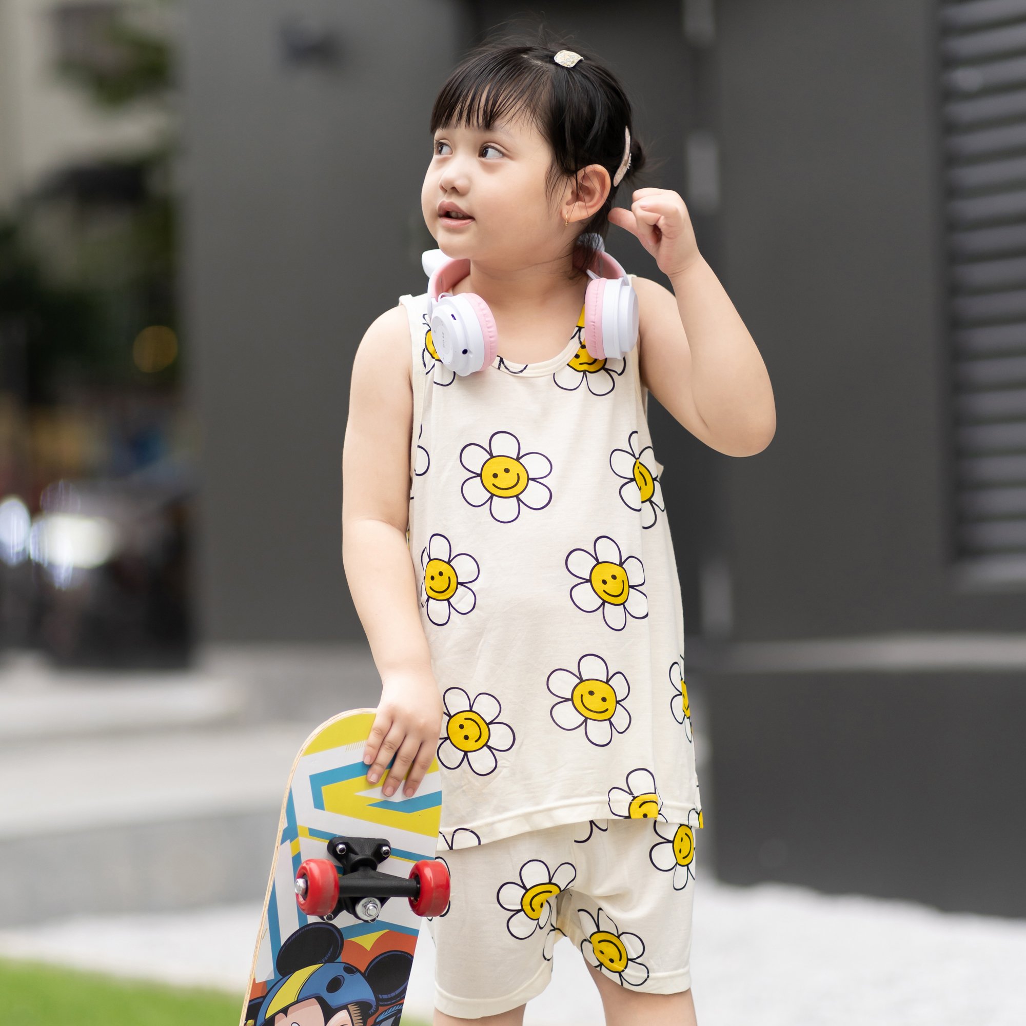 Bộ đồ ba lỗ Cool Feel mịn mỏng mát bé gái U4061