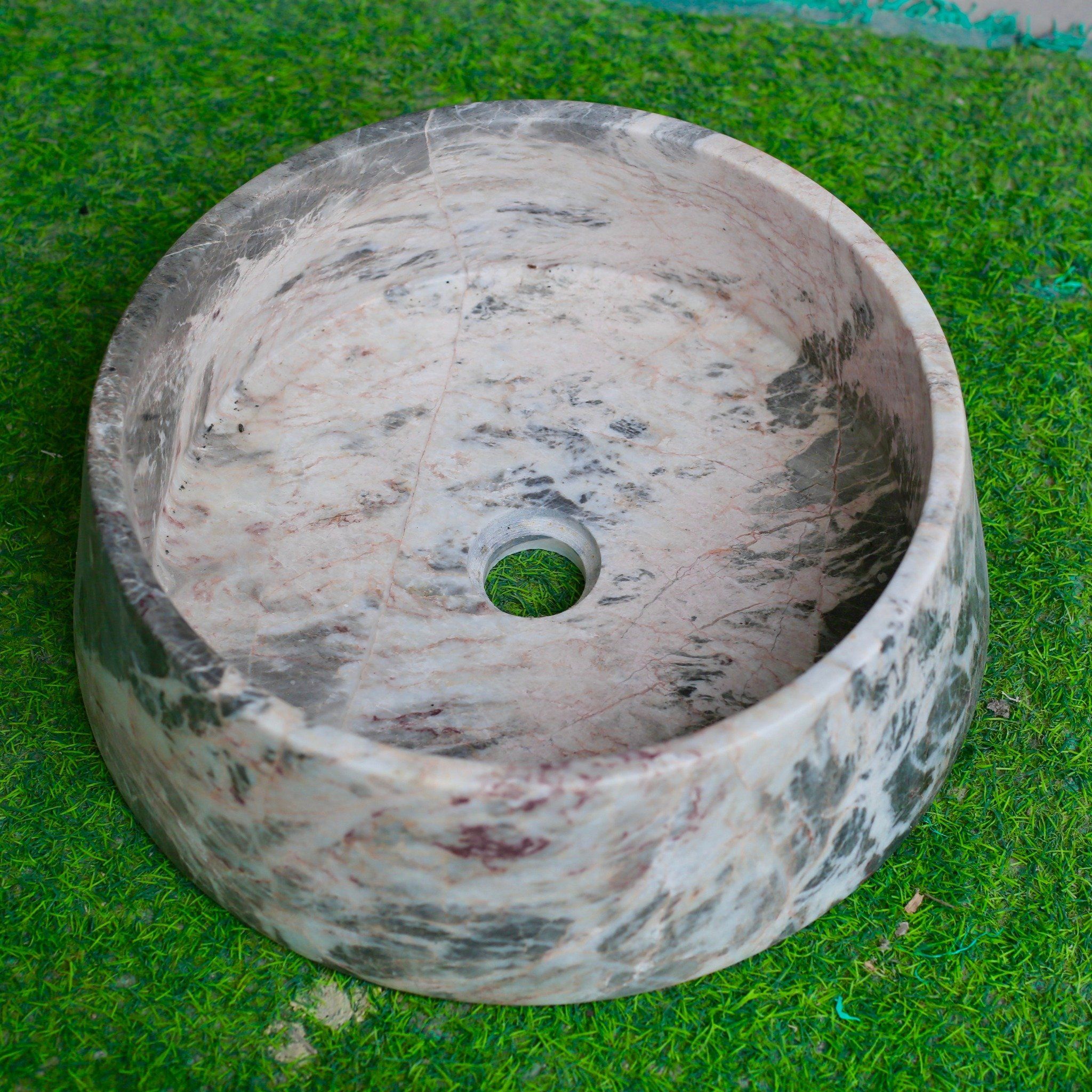  Lavabo tròn cạnh chéo, đá ghi, D420xH140mm 