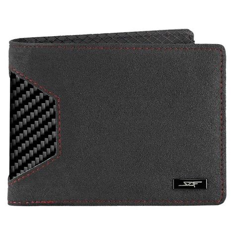 ALCANTARA & REAL CARBON FIBER BI-FOLD WALLET (RED STITCHING)