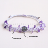 Vòng tay Xà Cừ (Labradorite) mix hạt Amethyst họa tiết Macrame