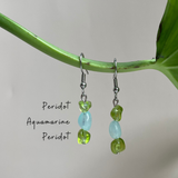Khuyên tai đá tự nhiên peridot và aquamarine, tình yêu và sự bảo vệ