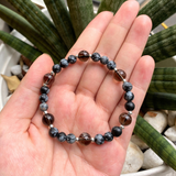 Vòng tay mix hạt đá thạch anh khói (smoky quartz) và snowflake obsidian, vòng đá phong thủy thời trang
