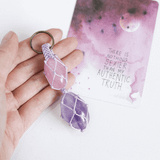 móc khóa năng lượng tình yêu và bình yên | thạch anh hồng rose quartz & thạch anh tím amethyst