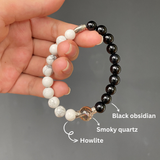 Vòng tay mix 3 loại đá năng lượng bảo vệ và tự tin, howlite + thạch anh khói (smoky quartz) + black obsidian
