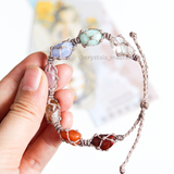 Vòng tay chakra 7 viên đá tự nhiên micro macrame, năng lượng cân bằng, dây Linhasita màu sữa