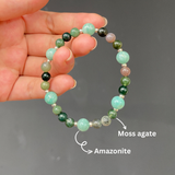 Vòng tay mix hạt đá moss agate và amazonite, vòng đá phong thủy thời trang