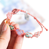 Vòng tay chakra 7 viên đá tự nhiên micro macrame, năng lượng cân bằng, dây màu hồng