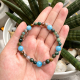 Vòng tay mix hạt đá mã não moss agate và blue agate, vòng đá phong thủy thời trang