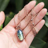 Vòng cổ đá xà cừ labradorite tự nhiên với dây macrame, đá ánh xanh chất lượng cao, vòng được làm thủ công, trang sức đá cho nam nữ