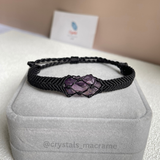 Vòng tay unisex macrame đá thạch anh tím thô Amethyst cho nam và nữ