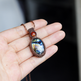 Vòng cổ đá xà cừ labradorite tự nhiên với dây macrame, đá ánh xanh chất lượng cao, vòng được làm thủ công, trang sức đá cho nam nữ