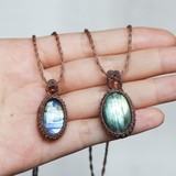 Vòng cổ đá xà cừ labradorite tự nhiên với dây macrame, đá ánh xanh chất lượng cao, vòng được làm thủ công, trang sức đá cho nam nữ