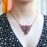 Vòng cổ đá thạch anh tím Amethyst kiểu mico macrame nghệ thuật