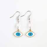 Bông tai Evil eye mắt quỷ và hạt đá moonstone