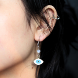 Bông tai Evil eye mắt quỷ và hạt đá moonstone