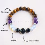 Vòng tay mix hạt Đá Amethyst, Tiger's eye, Black Obsidian và Opalite với Charm Tỏa Sáng